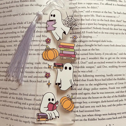 Halloween Bookmark with Bookish Ghost Print and Tassel