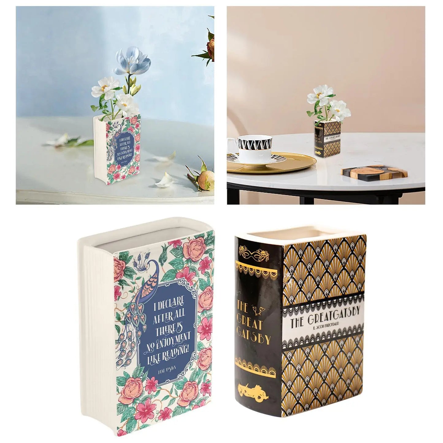 Decorative Ceramic Book Vases – Great Gatsby & Jane Austen